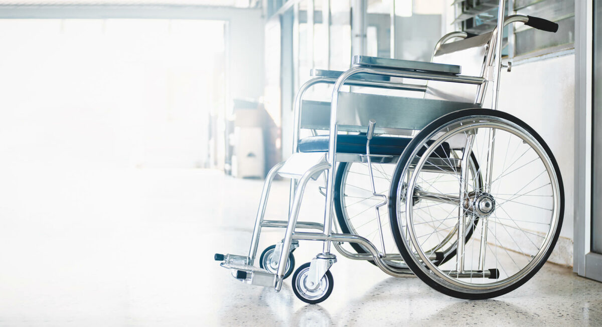 wheelchair in a hospital hallway