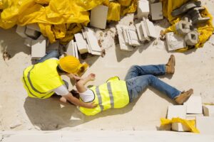 A construction worker had an accident while working on a new house. 