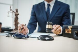 Car accident lawyer working in his office