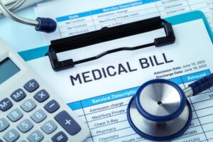 Medical bill concept on blue background