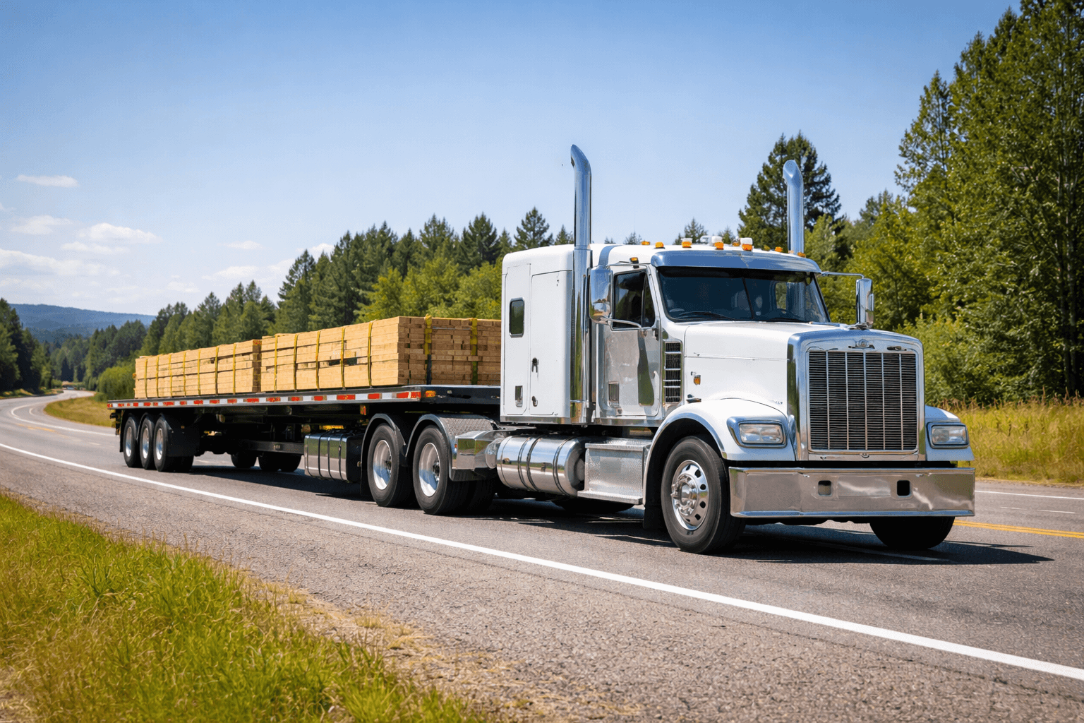 Semi Truck driving down the road.